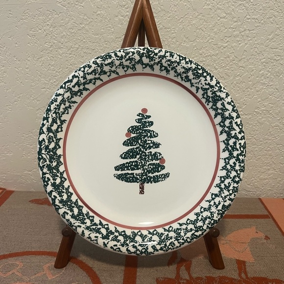 Furio Italy Christmas Green Sponged Stoneware Salad Plate Christmas Tree 8" - Picture 5 of 5